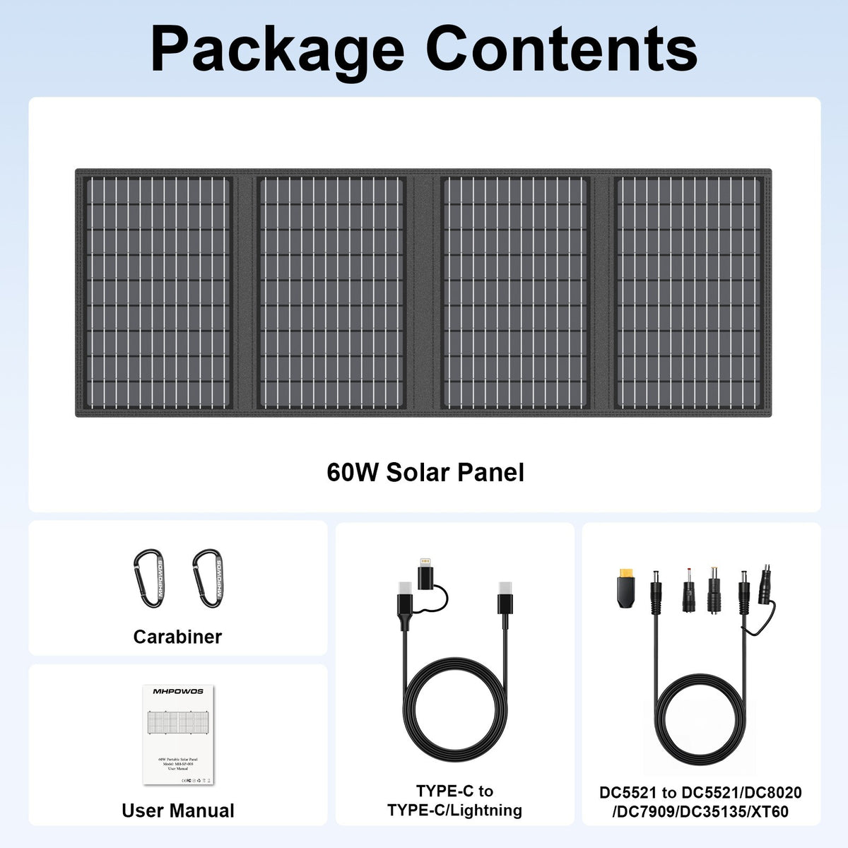 60W Foldable Solar Panel Charger with USB Ports for Camping Hiking RV