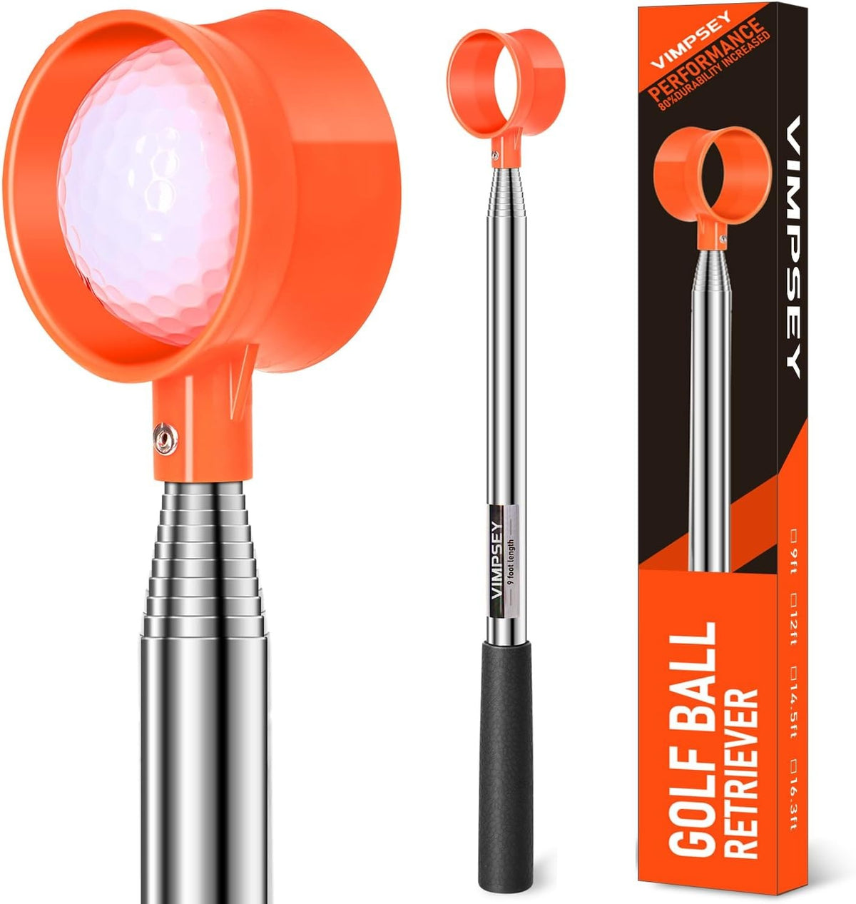 Telescopic Golf Ball Retriever 9Ft-20Ft Water Pond Pickup Tool Lightweight