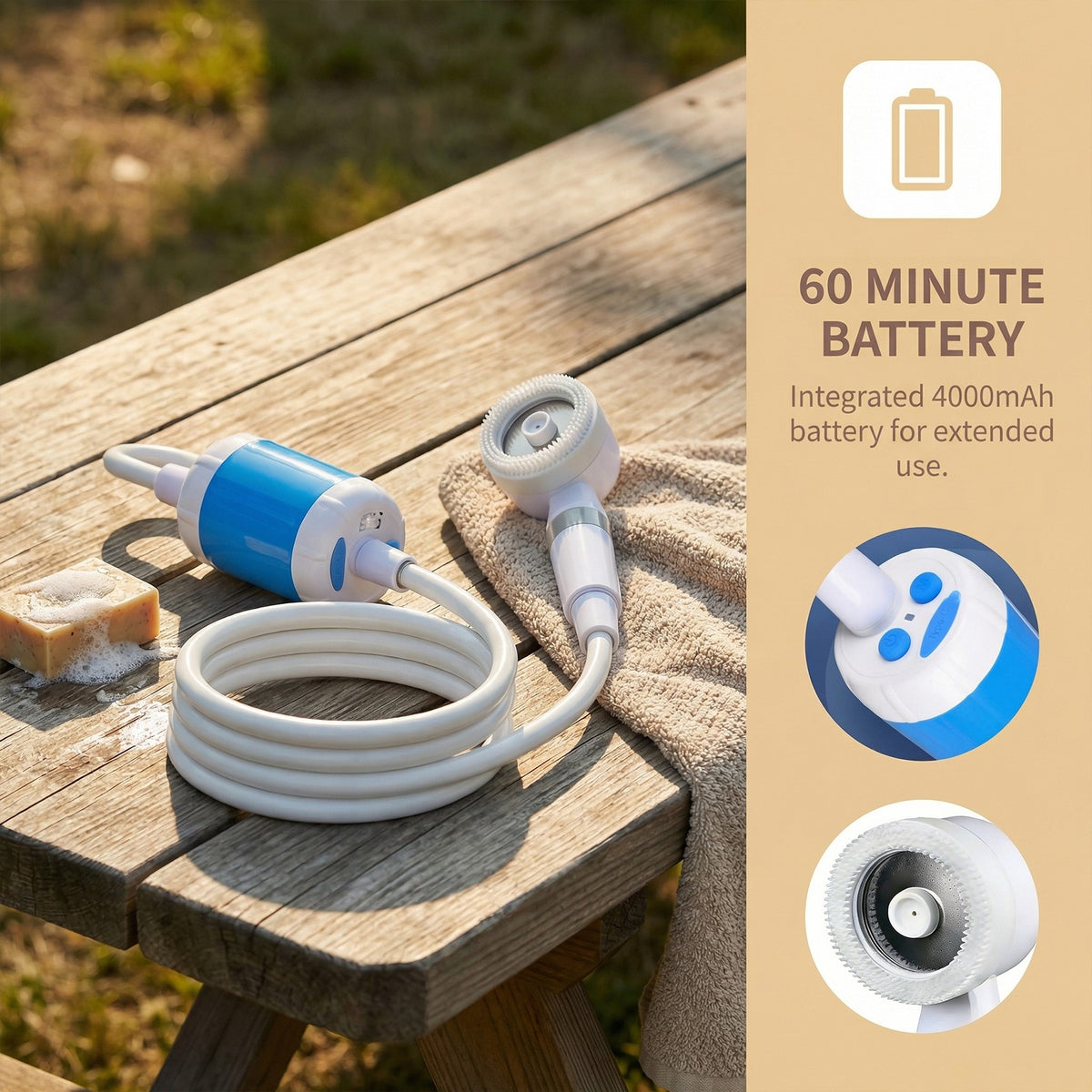 Portable Camping Shower Kit with Rechargeable Battery for Hiking Travel Car Pet Cleaning