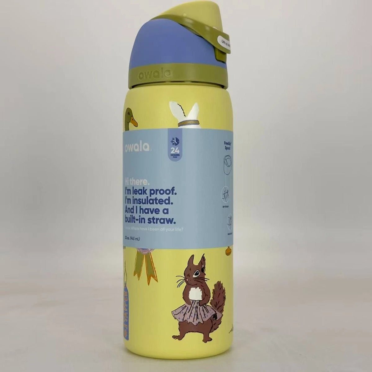 24oz Stainless Steel Water Bottle with Straw - Party Animals Design