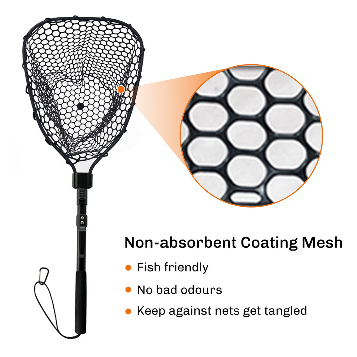 Folding Fishing Landing Net with Rubber Mesh and Aluminum Frame