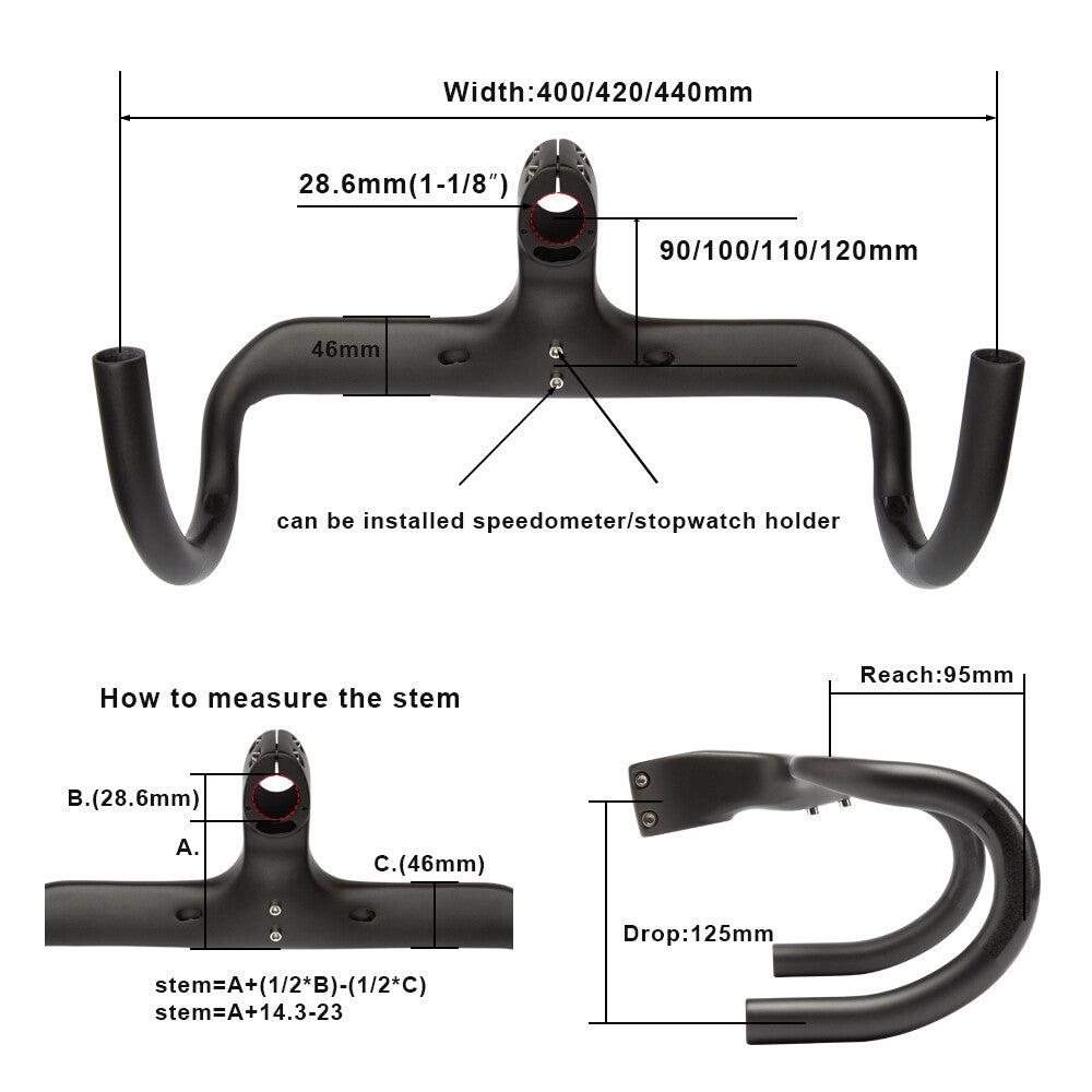 Carbon Road Bicycle Drop Handlebar Stem 400/420/440mm for Cycling
