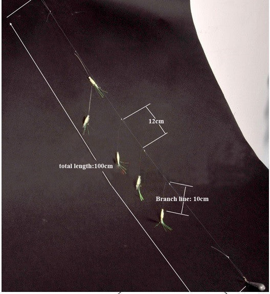 Glow in Dark Shrimp Fishing Rigs Set with 5 Hooks - Size 16