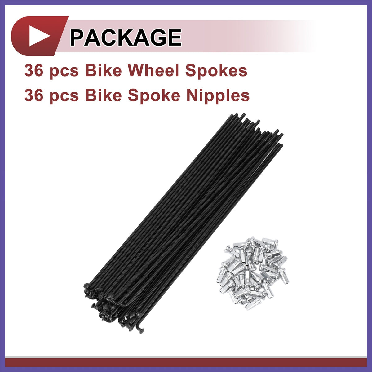 36-Piece Bicycle Spokes Set 210mm | 45 Steel Black Wheel Parts
