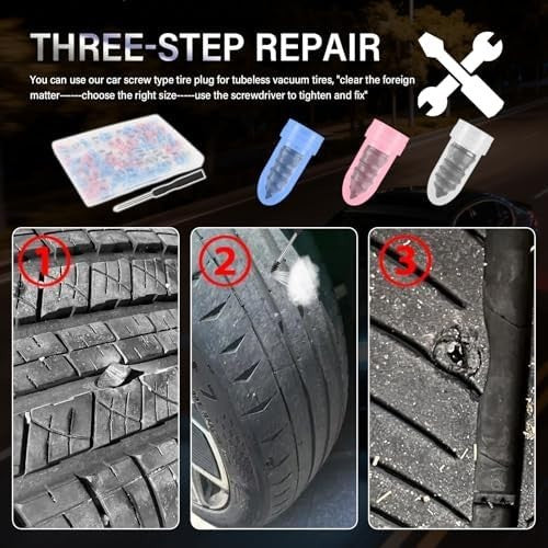 Car Tire Repair Kit with 100 Rubber Plugs & Screwdriver for Tubeless Tires