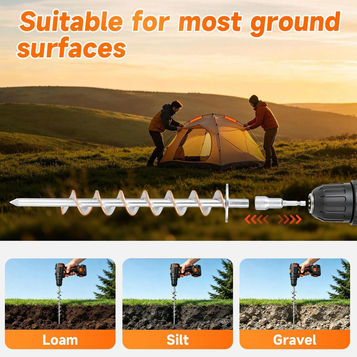 Heavy Duty Ground Anchors Screw in 4 Pack for Tent, Swing Set, Pergola - Rust-Resistant Steel