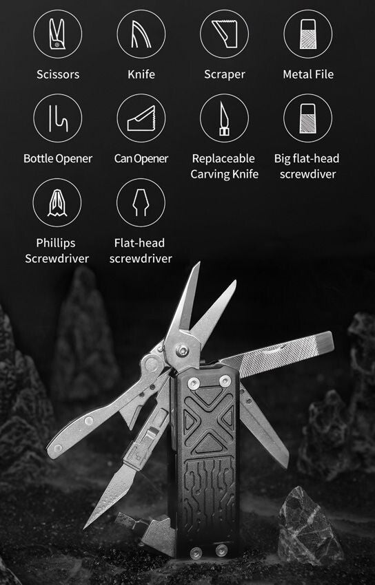 Pocket Multi-Tool with 9 Functions and Black Aluminum Handles, 2.88 Inches