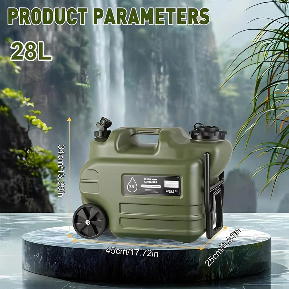 28L Portable Water Jug with Faucet and Wheels for Outdoor Camping