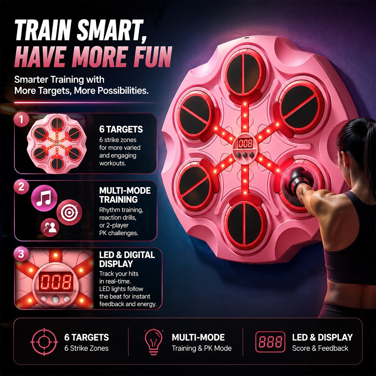 Pink Boxing Punching Bag Wall Mount for Martial Arts & MMA Training