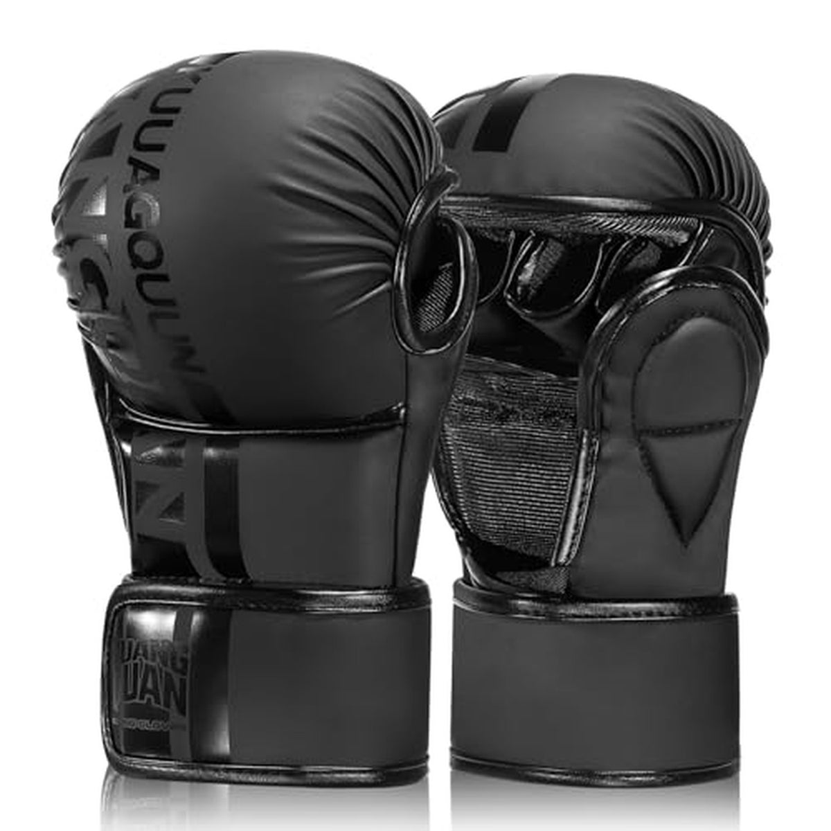 Leather MMA Sparring Gloves for Muay Thai Training - Medium Black
