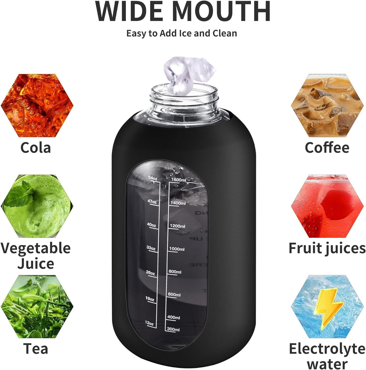 32 oz Glass Water Bottle with Straw & Handle - Large Sports Hydration Bottle