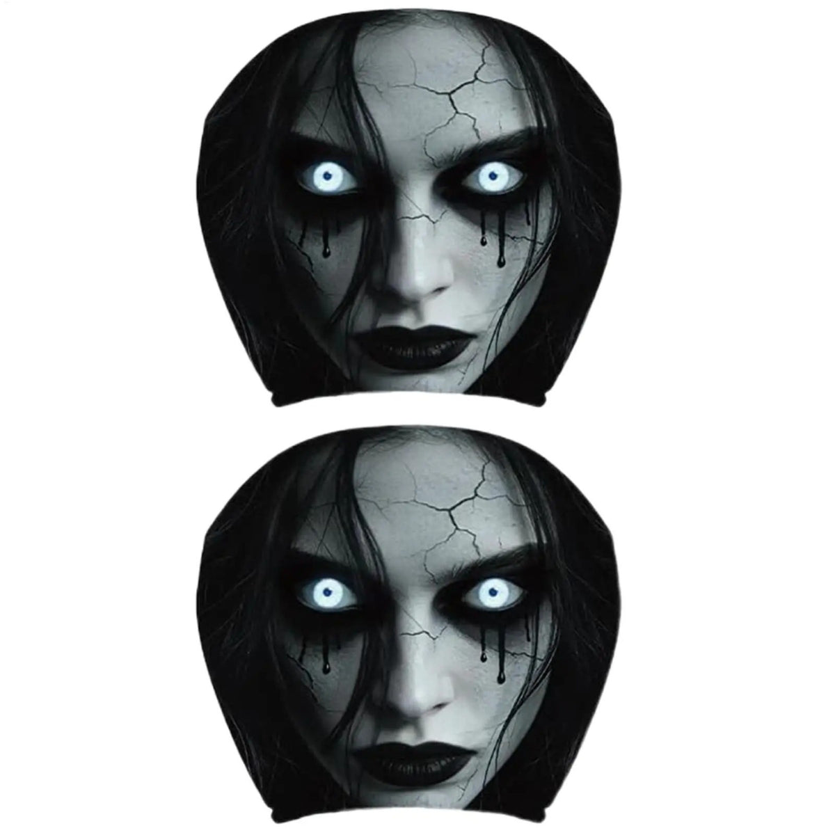 Halloween Ghost Car Headrest Covers Set - Creepy Vehicle Seat Protectors, 2 Pack