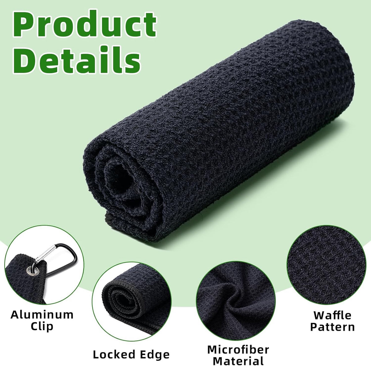 Golf Towels 3 Pack with Carabiner Clip - Microfiber Waffle Design 16x16 Inches
