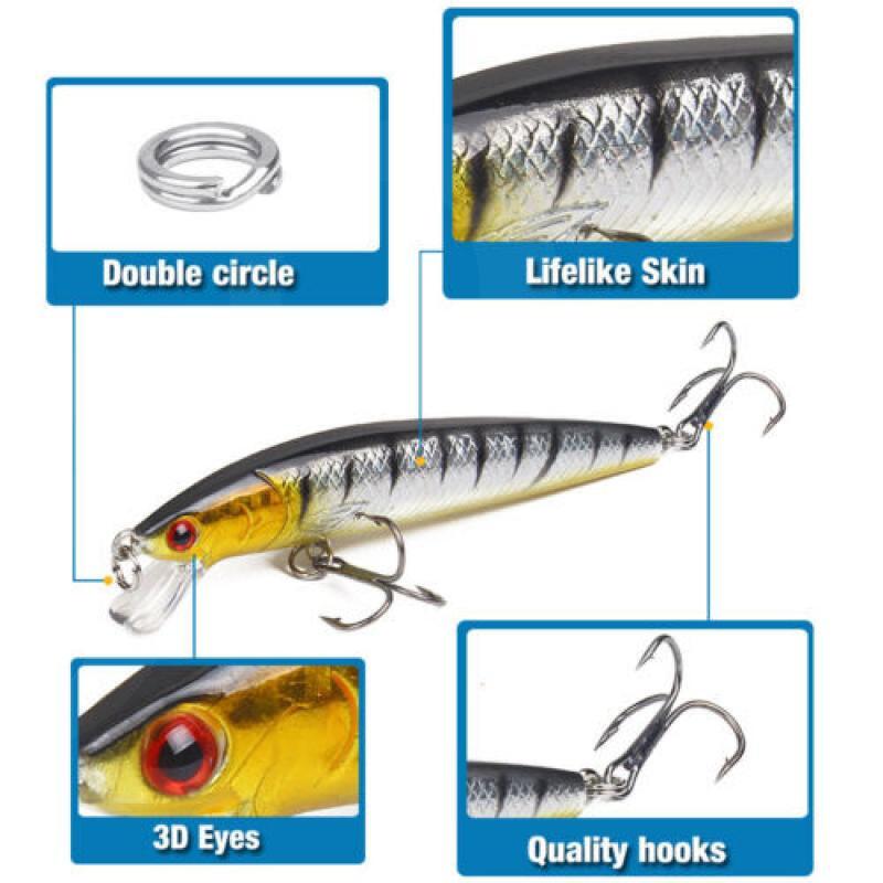 10Pcs Fishing Lure Set - Crankbaits Minnow Baits for Freshwater & Saltwater