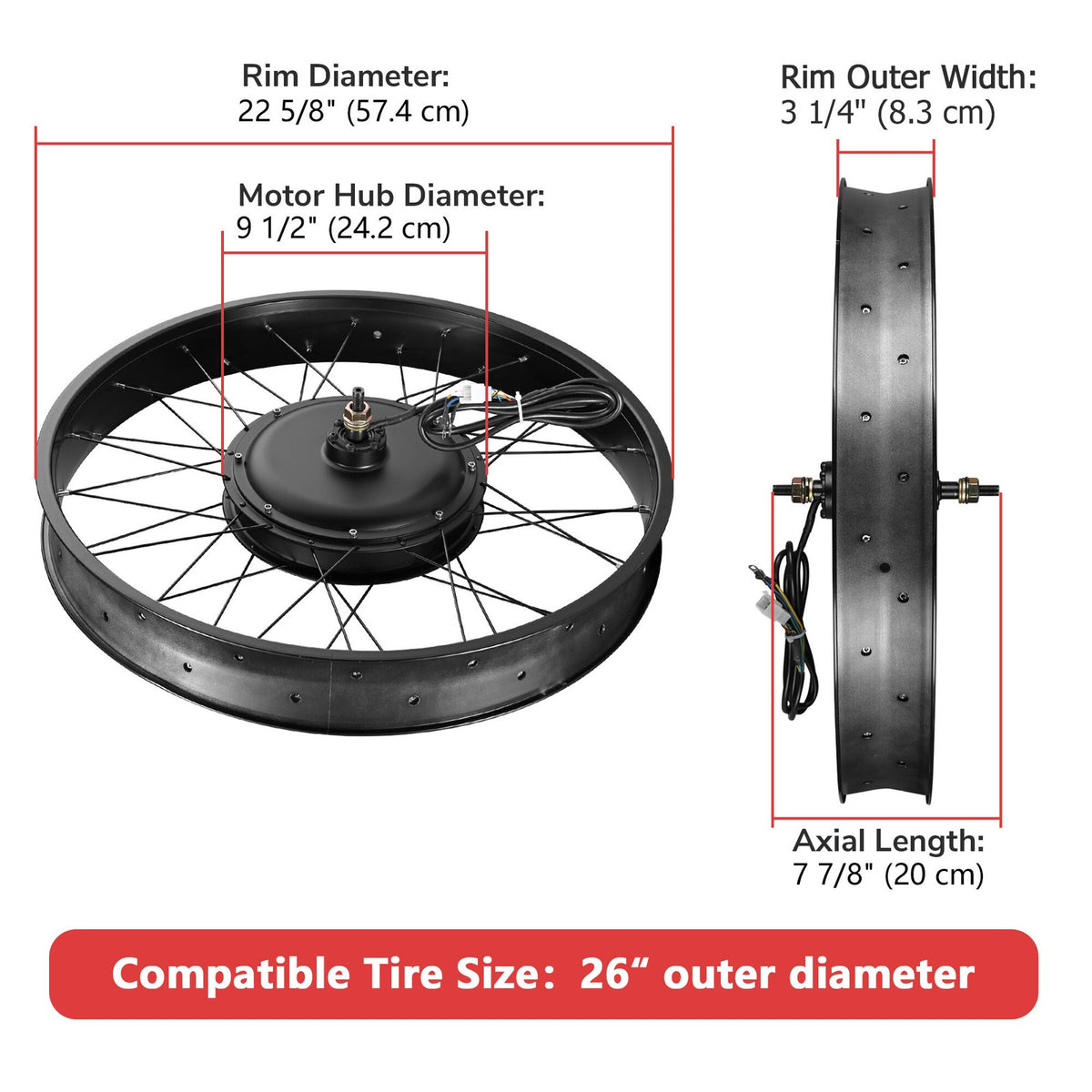 1500W Fat Tire Electric Bike Conversion Kit 26-Inch Front or Rear Wheel