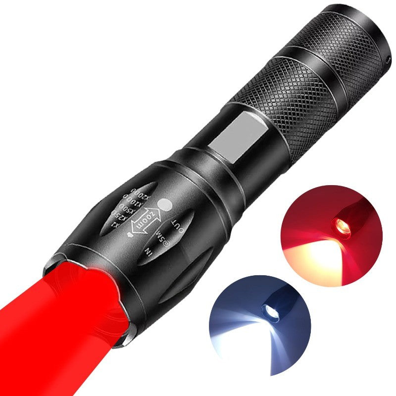 Rechargeable 2-in-1 LED Flashlight with White and Red Light, Waterproof