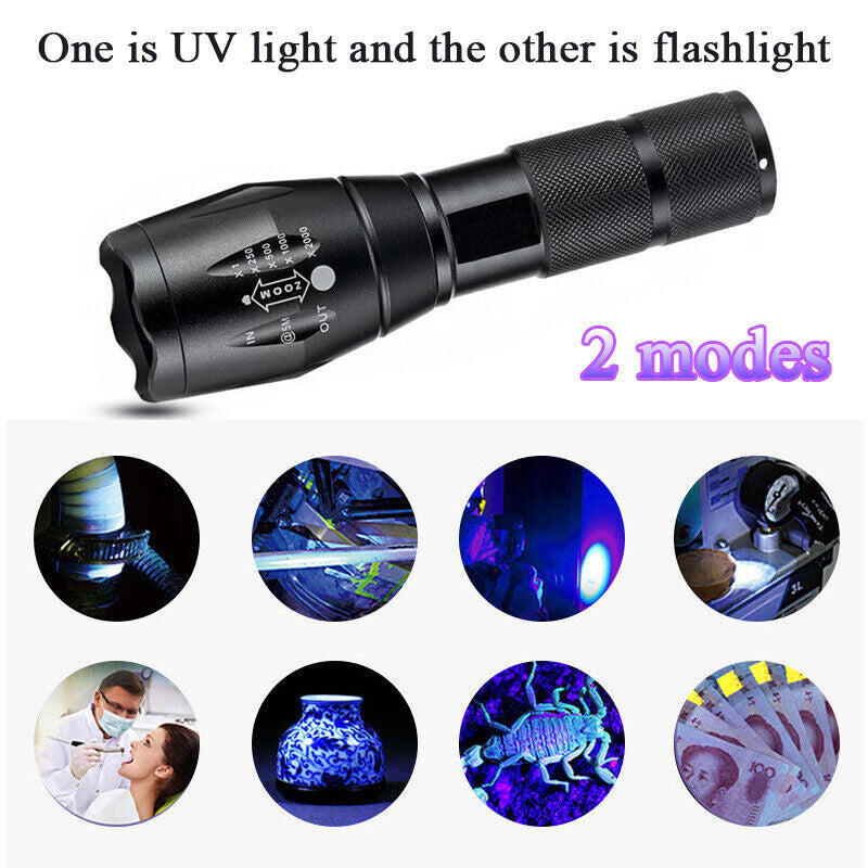 UV Flashlight Black Light 120000lm Waterproof Torch for Currency Detection
