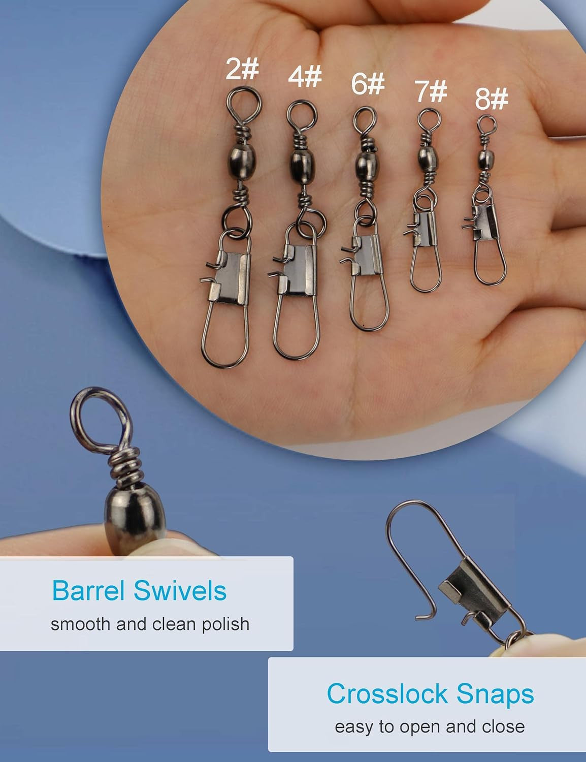 Fishing Swivels Snap Swivels 210pcs Set with Multiple Sizes for Saltwater & Freshwater