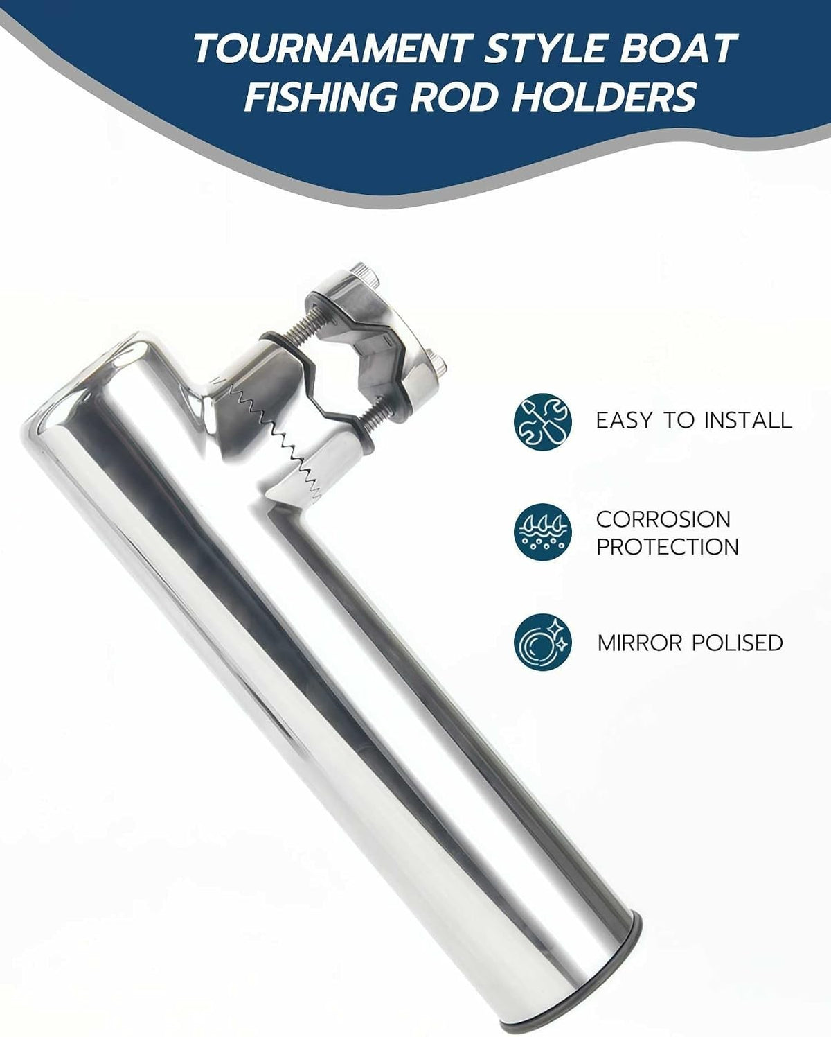 Stainless Steel Fishing Rod Holders 2-Pack | Adjustable Clamp-On Marine Gear