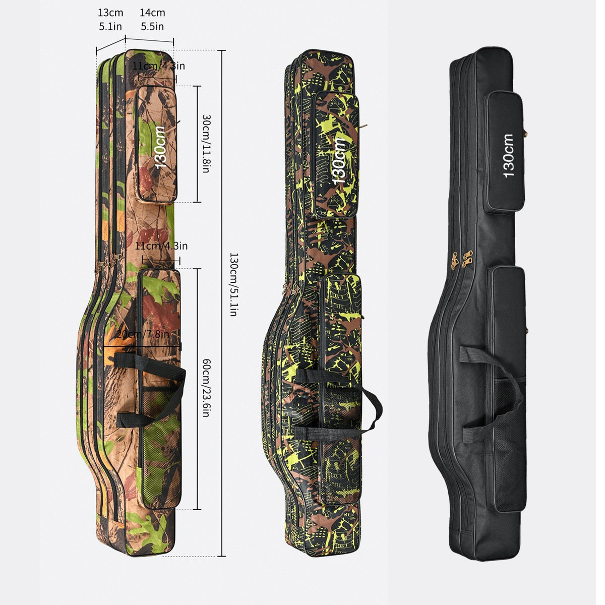 Waterproof 130cm Fishing Rod Case with Multiple Compartments & Shoulder Strap