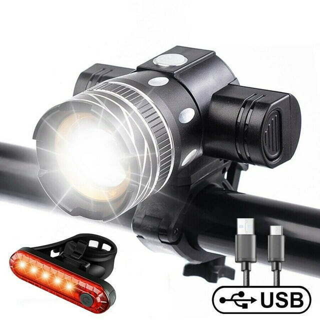 USB Rechargeable LED Bicycle Headlight & Rear Light Kit - 40000LM MTB Cycling Set