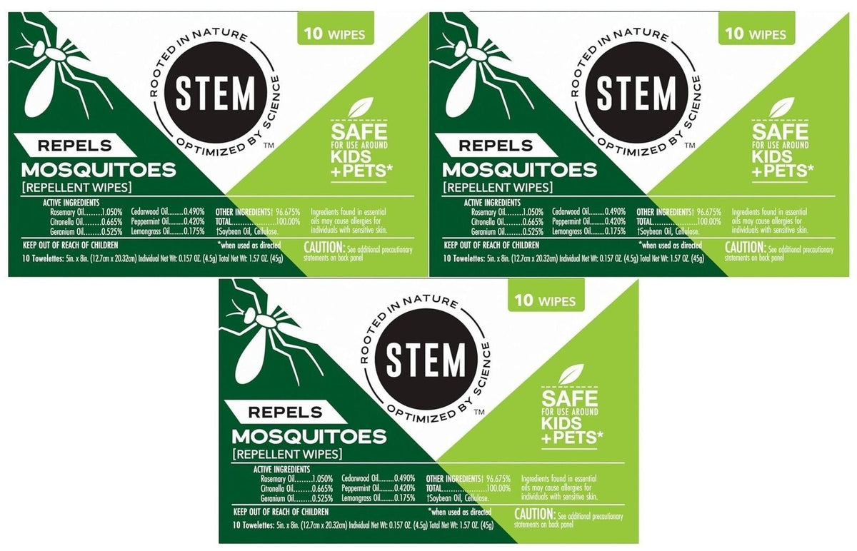 Botanical Mosquito Repellent Wipes - 30 Count Pack of 3, Deet-Free & Safe for Kids & Pets