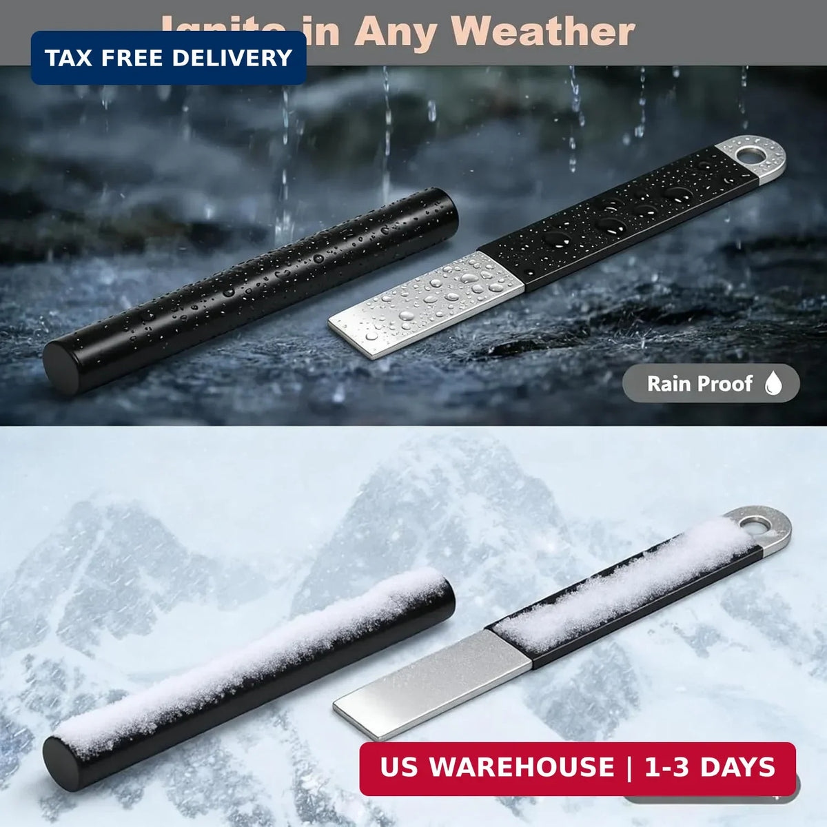 4-Inch Waterproof Ferro Rod Fire Starter Kit with Striker for Camping