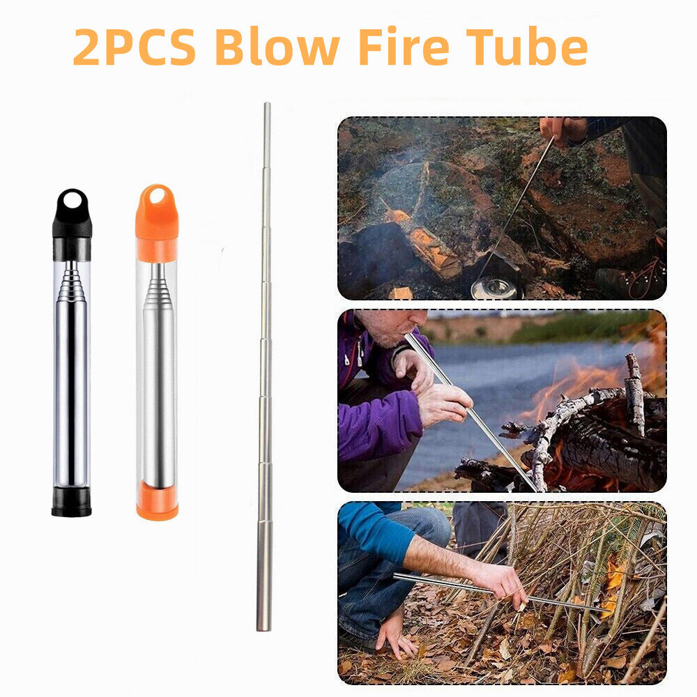 Telescopic Fire Blower Pump Stainless Steel Camping Bushcraft Fire Starter