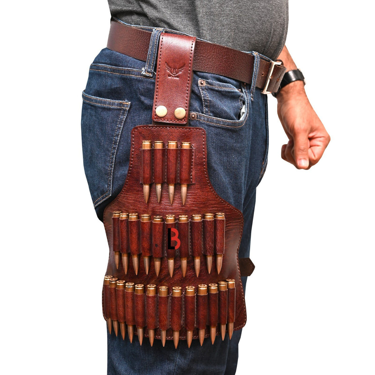 Cowhide Leather Rifle Shell Cartridge Belt for Hunting - Adjustable & Durable