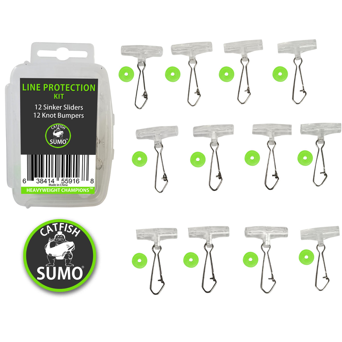 Catfishing Line Protection Kit with Sinkers and Knot Bumpers - 12 Pack