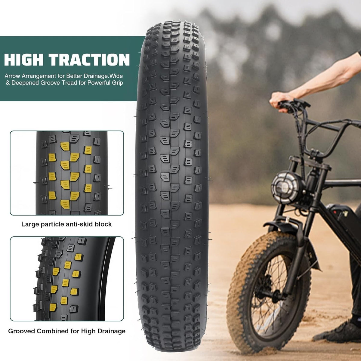 20x3.0 Inch E-Bike Tire - Anti-Puncture Fatbike Tire for Mountain & City Bikes
