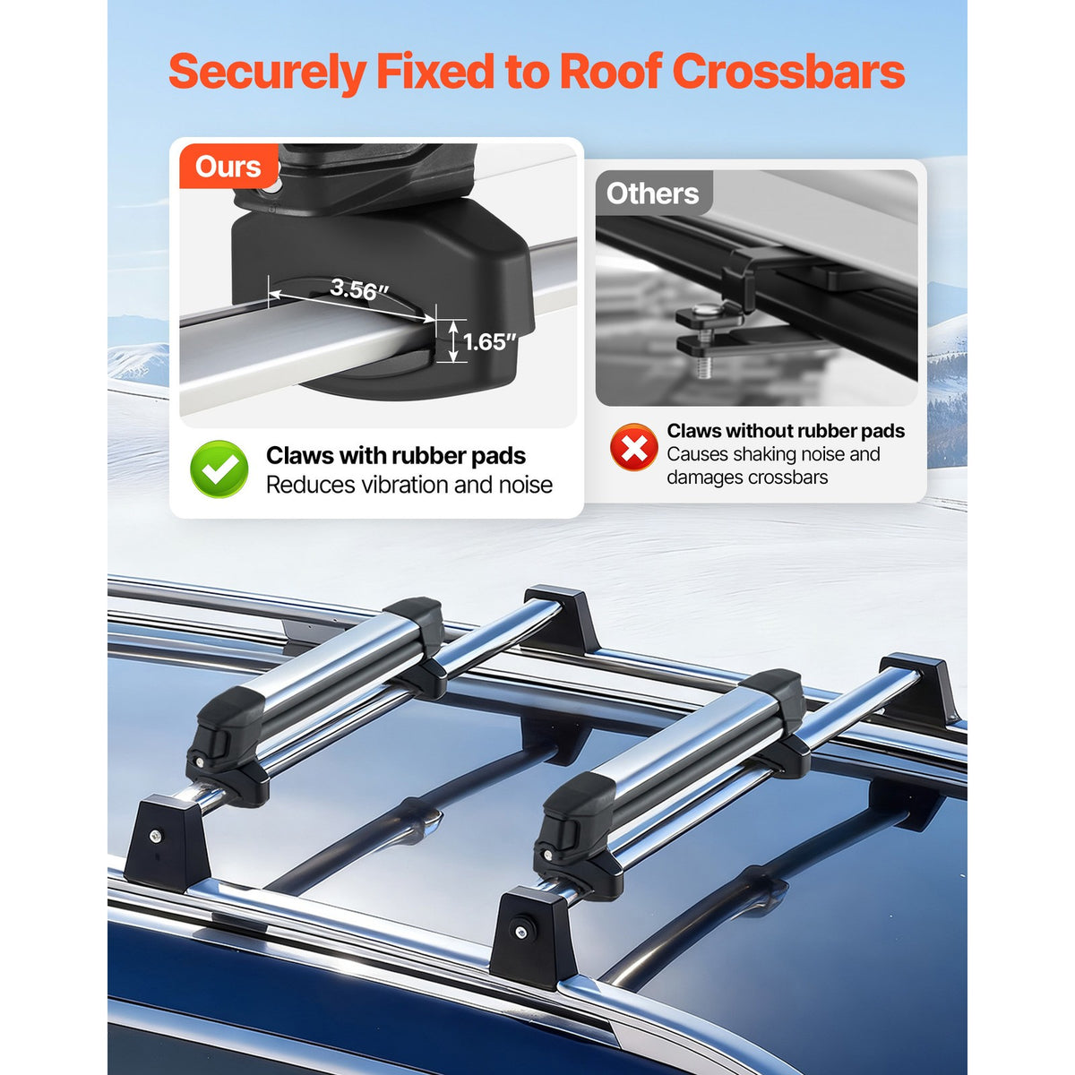 Ski & Snowboard Roof Rack for 4 Skis or 2 Snowboards - Durable Aluminum