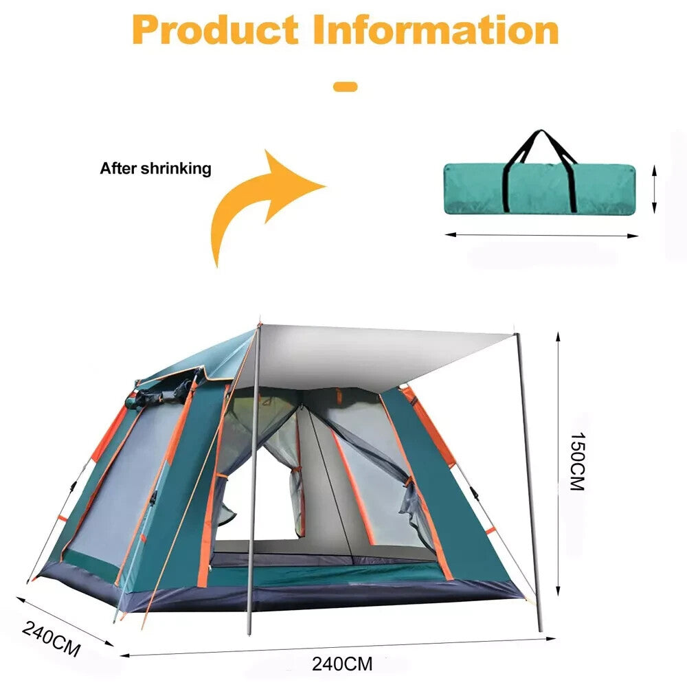 Pop Up Waterproof Family Tent 3-4 Person Instant Setup Camping Tent