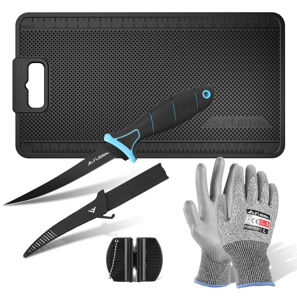 Fish Fillet Set with Knife, Mat, Sharpener & Gloves – Fish Cleaning Kit
