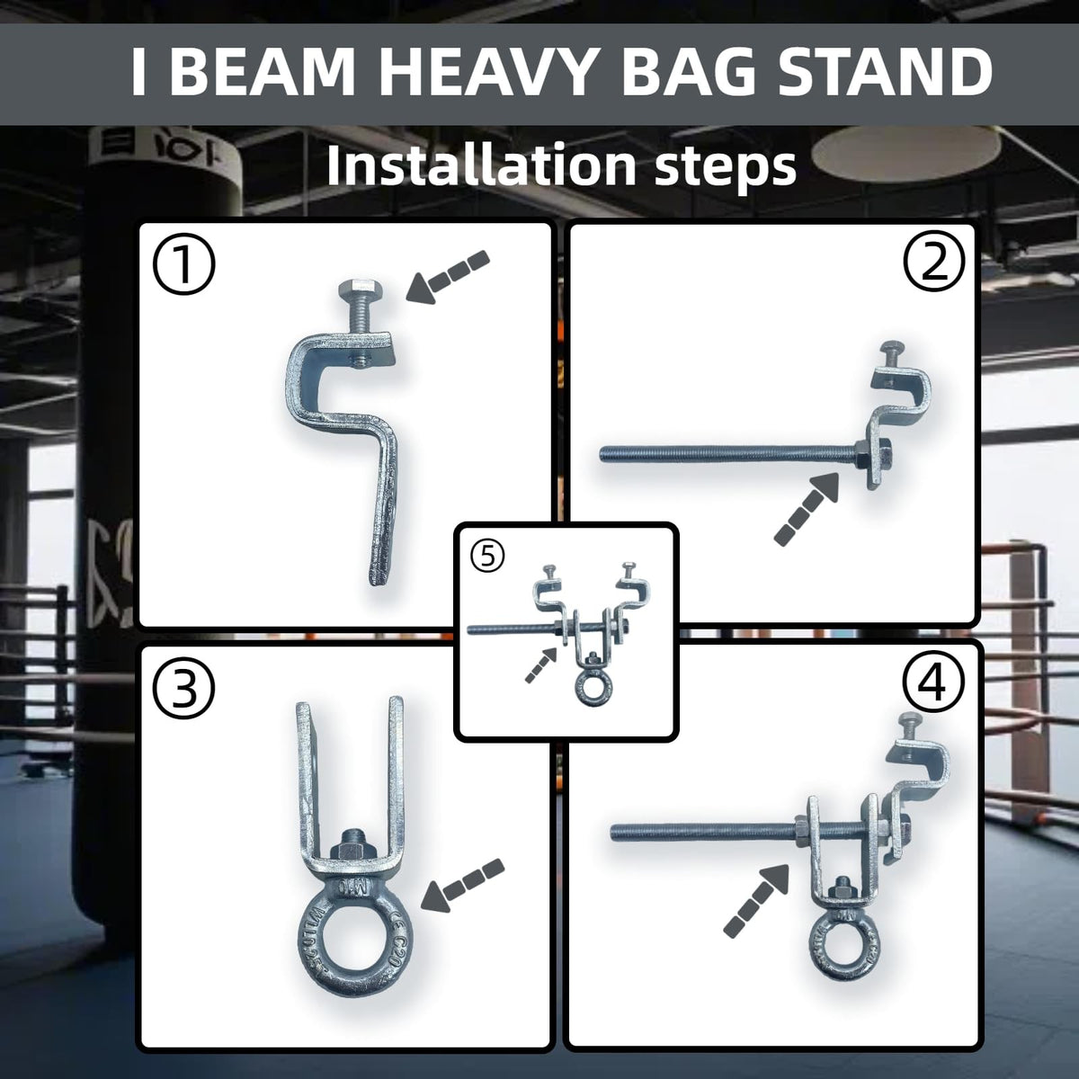Heavy Bag Bracket Clamp for I-Beam Boxing Steel Mount for Gyms