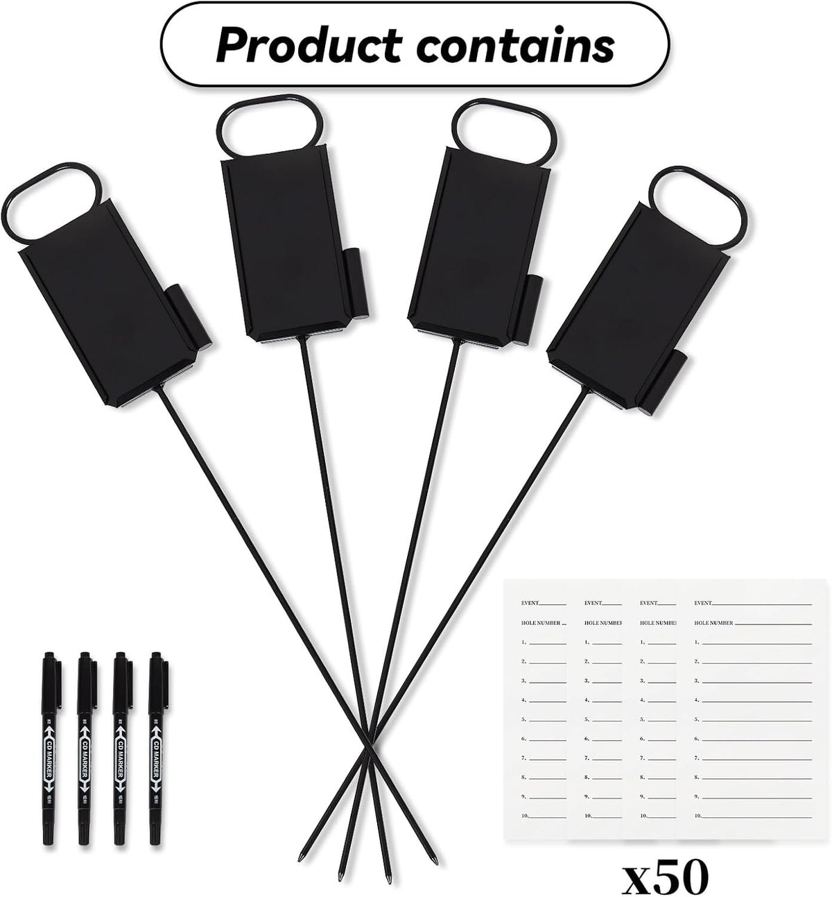 Golf Proximity Marker Set - Stainless Steel Closest to Pin Markers with Pen & 50 Sheets