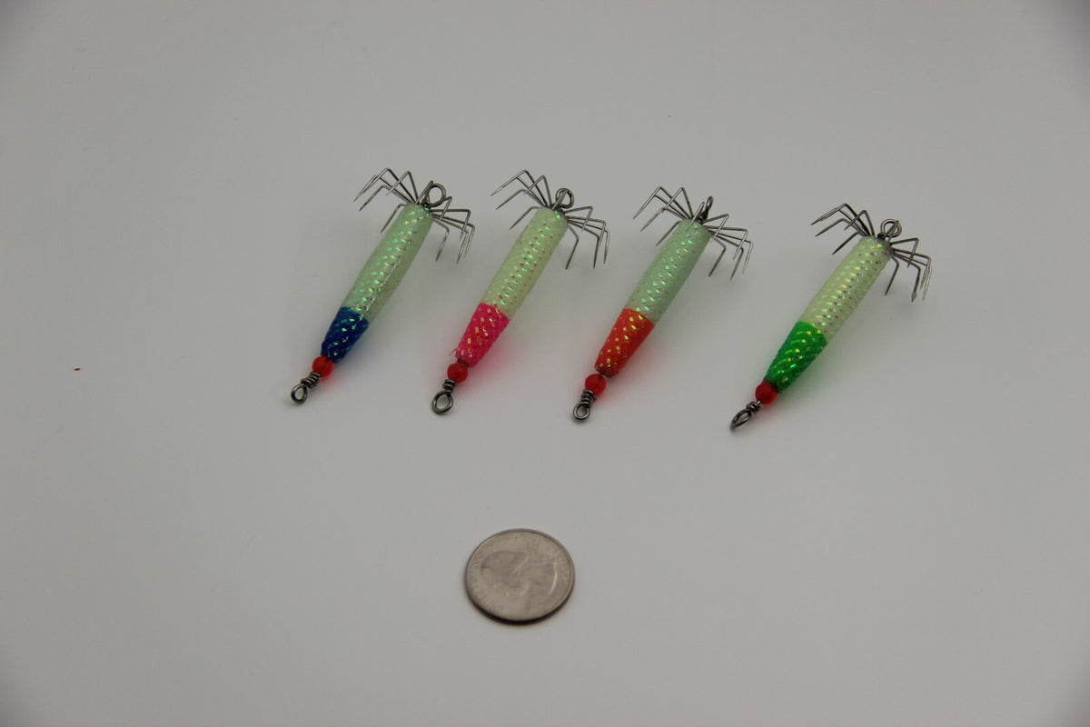 8Pcs Glow-in-Dark Squid Jigs Set for Fishing - 2/3oz & 1/4oz with 4 Colors