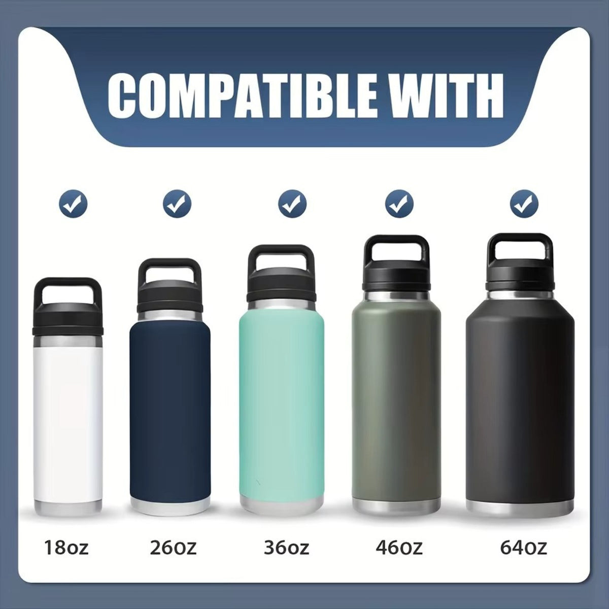 Reusable Water Bottle Chug Cap Lid - Fits 18oz to 64oz Bottles, Leak-Resistant, Dishwasher Safe