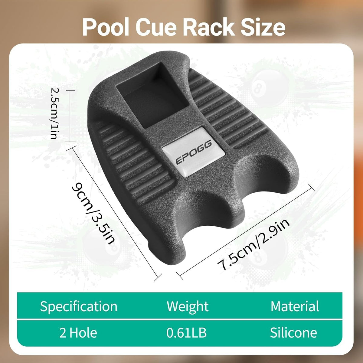 Portable Weighted Billiard Cue Rack with Chalk Holder – 2 Cues