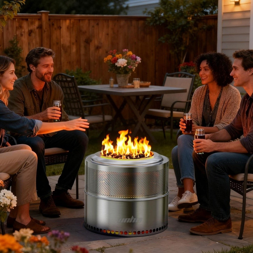 Large Smokeless Stainless Steel Fire Pit for Outdoor Wood Burning - Portable, 4-6 People