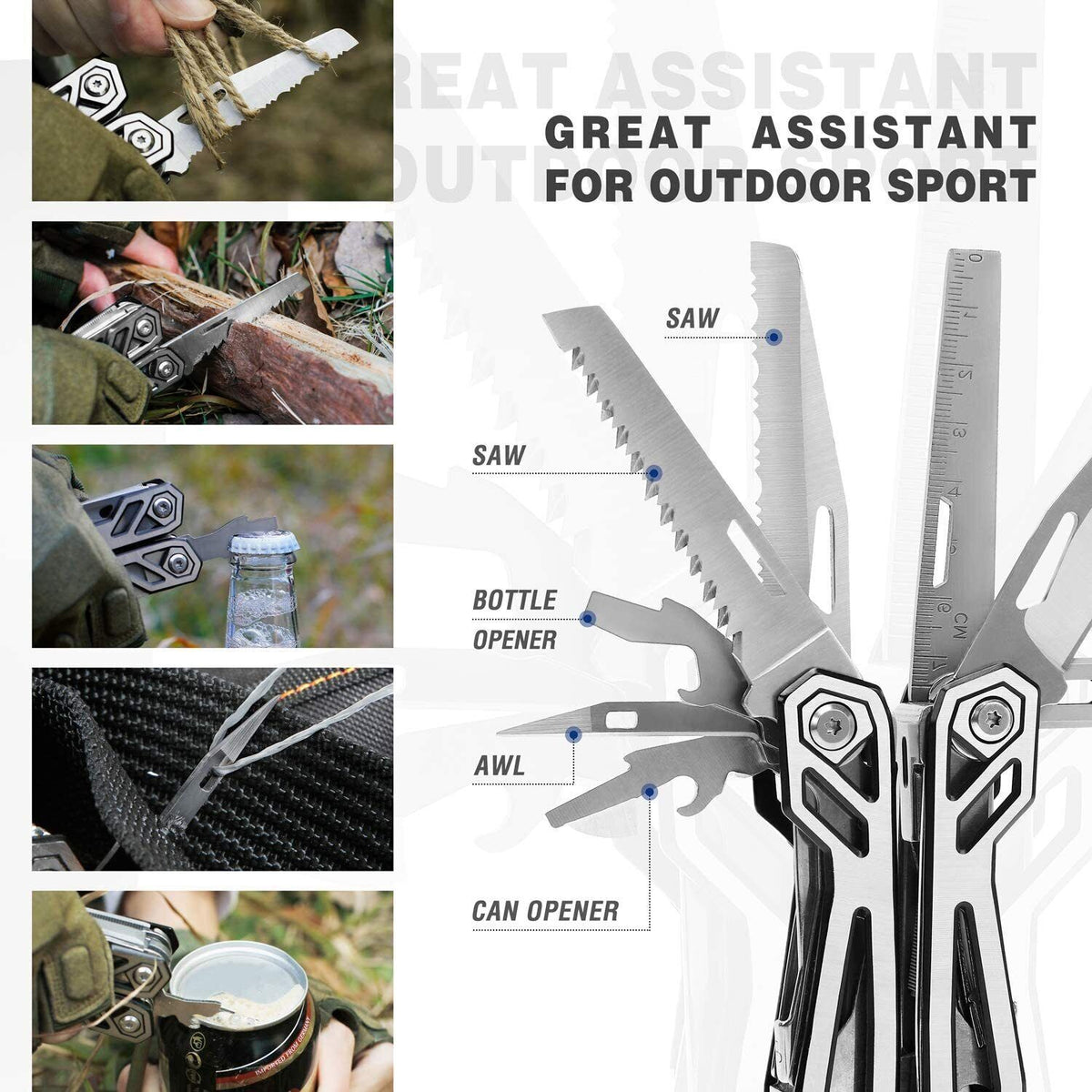 21-in-1 Multi Tool Pocket Knife with Pliers and Sheath - Stainless Steel