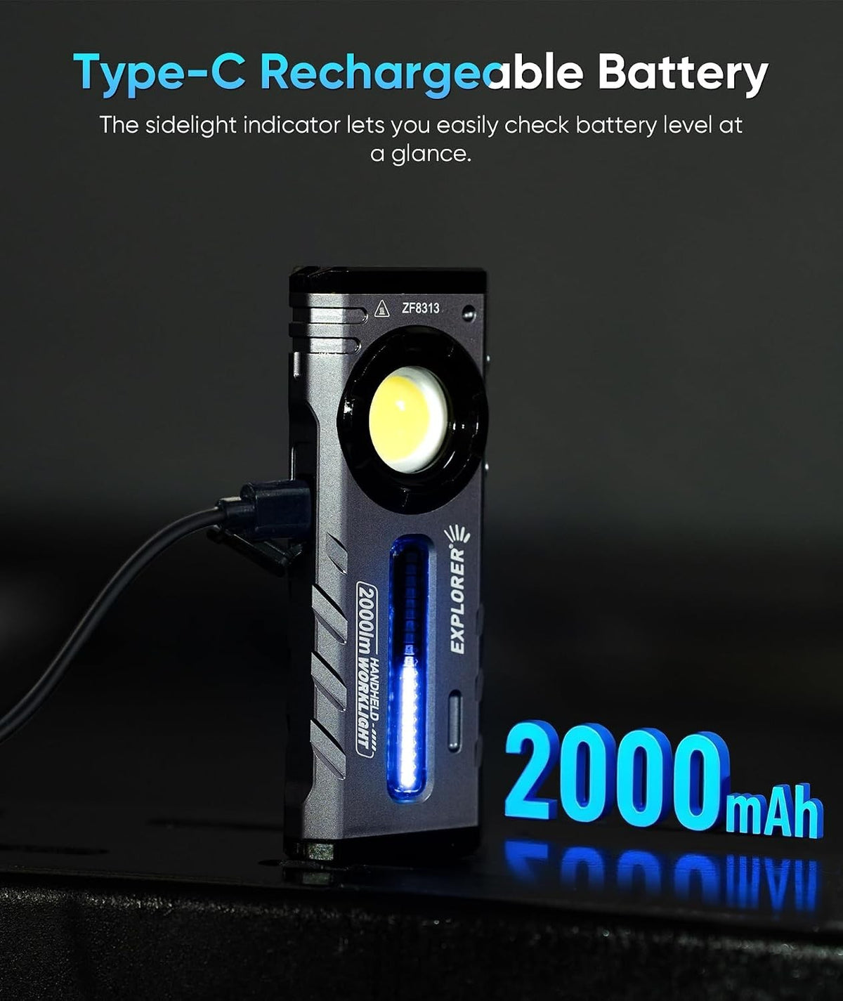 Rechargeable LED Flashlight with Magnetic Base, RGB & UV Light - 2000 Lumens
