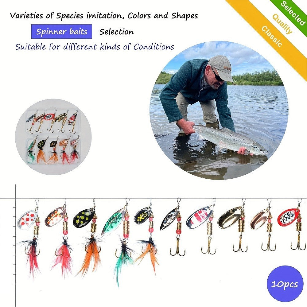 10pcs Metal Spinner Spoon Fishing Lures Artificial Bait for Freshwater & Saltwater