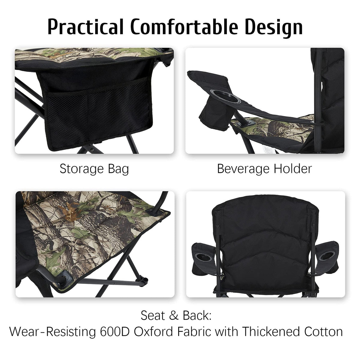 Oversized Folding Camping Chair 400 lb Capacity with Armrests & Cup Holder