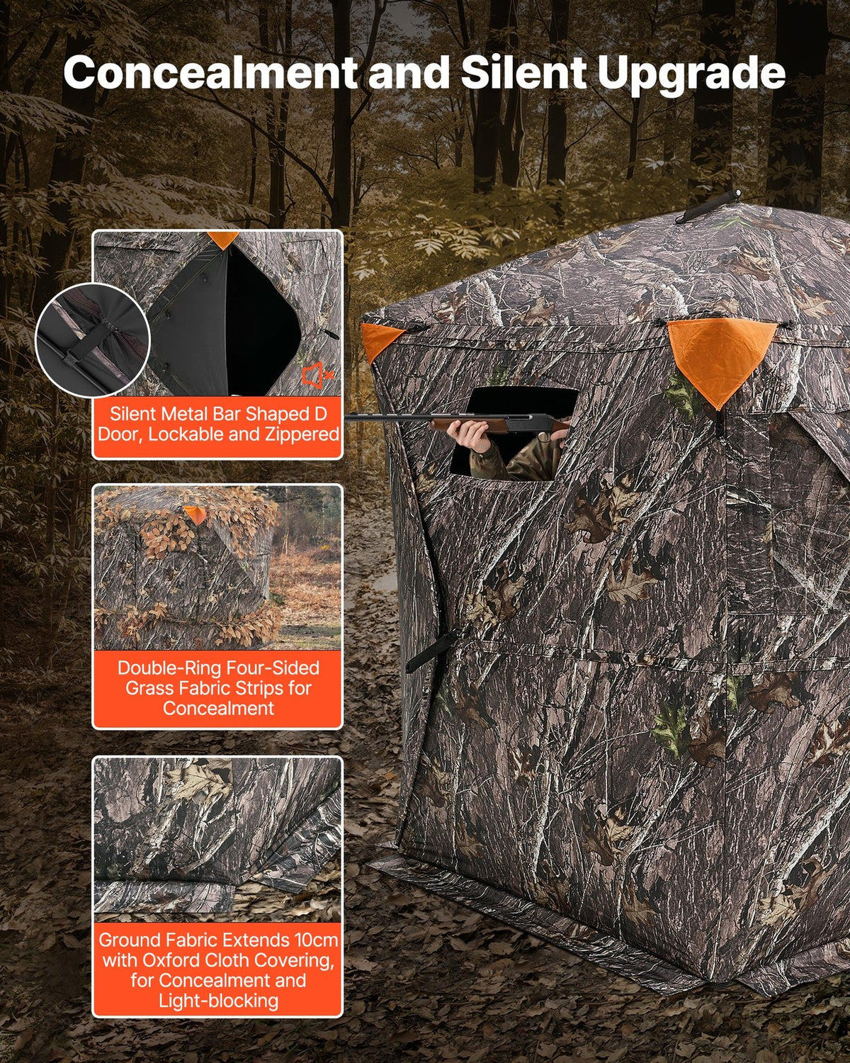 Hunting Blind 270° View Camouflage Ground Shelter with Mesh Windows for 1-3 People
