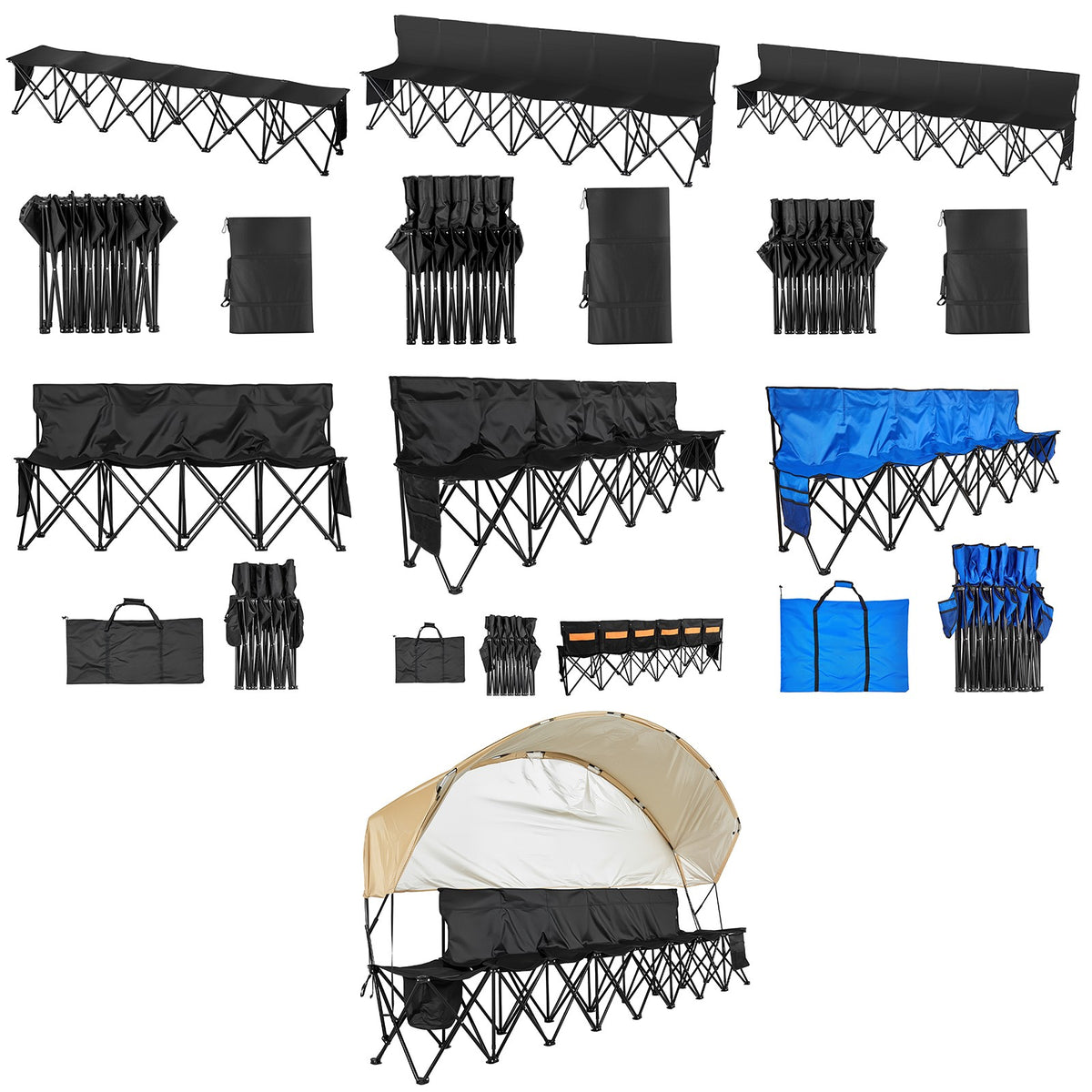 Portable Folding Sports Bench with Side Pockets and Carry Bag for Outdoor Events