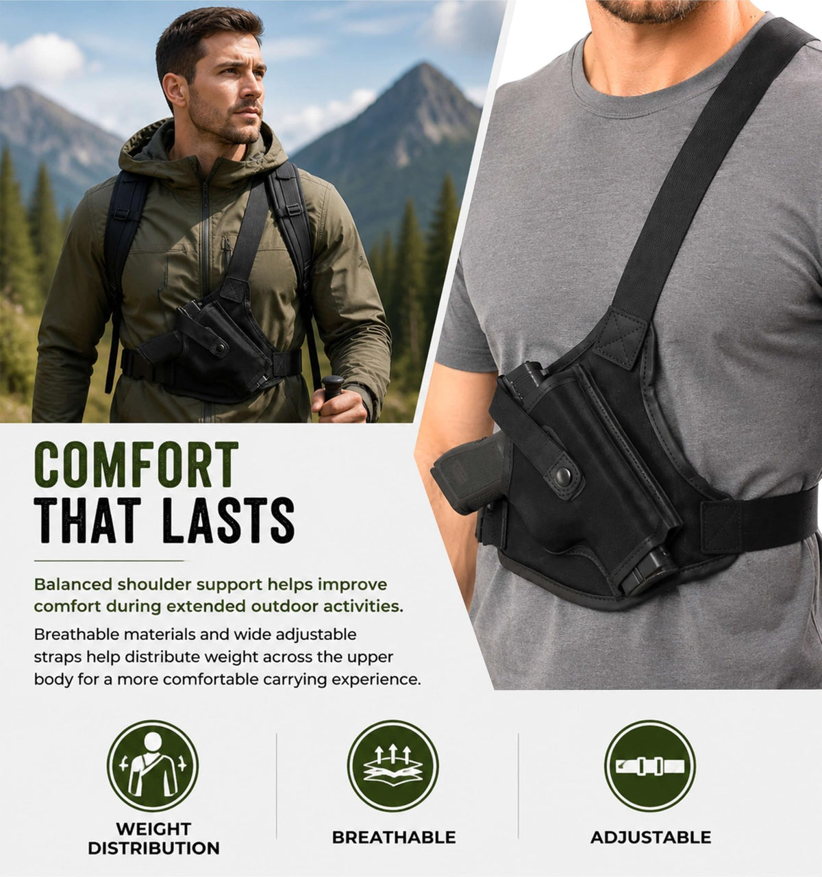 Universal Pistol Chest Holster with Adjustable Shoulder Straps for Outdoor Activities