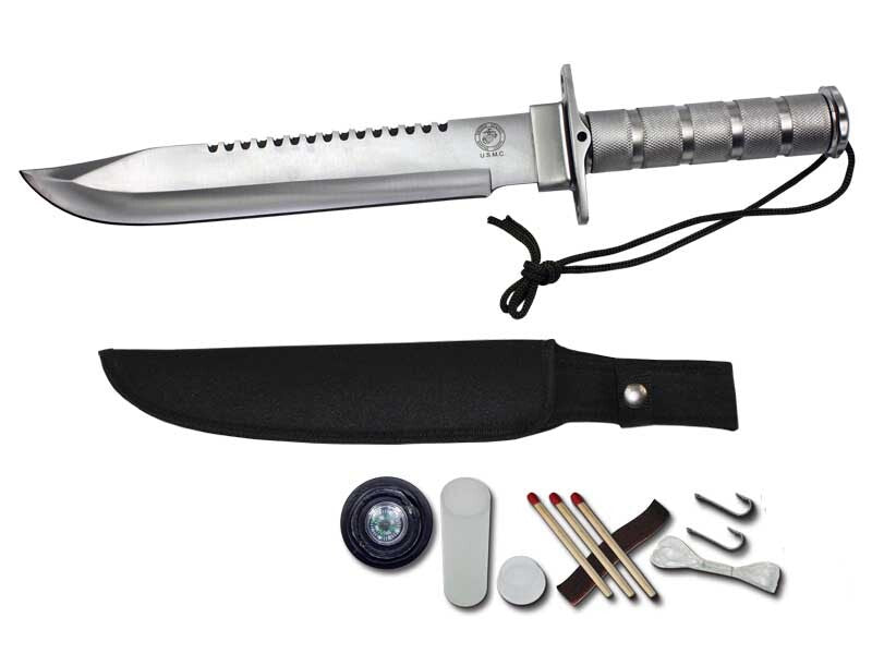 14-Inch Survival & Tactical Hunting Knife with Stainless Steel Blade, Built-in Compass