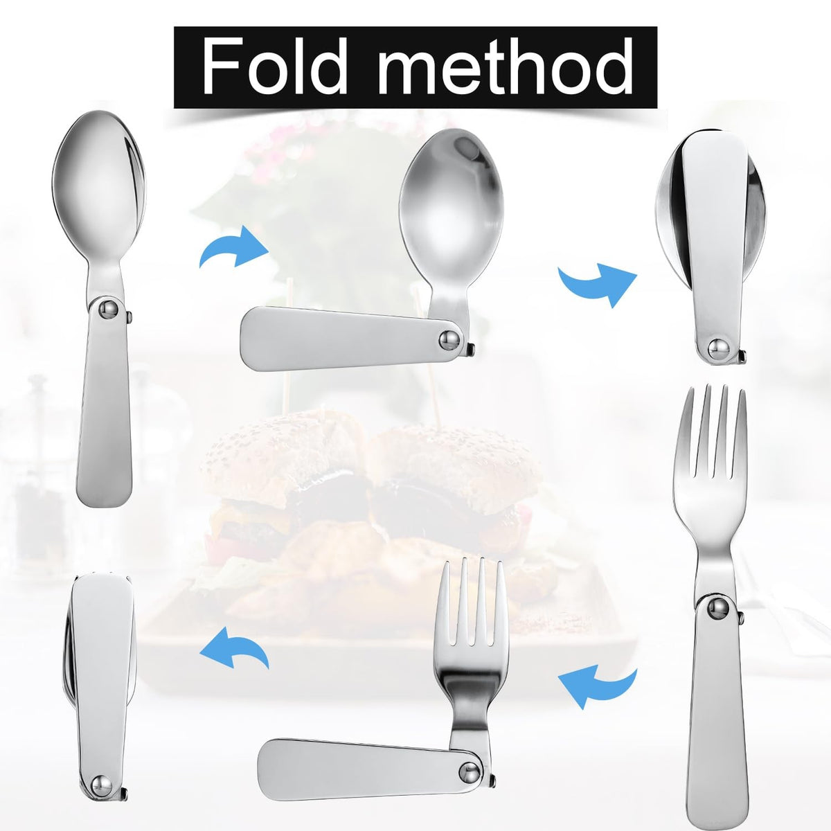 2 Pairs Foldable Stainless Steel Spoons & Forks for Food Jars, Travel, Camping