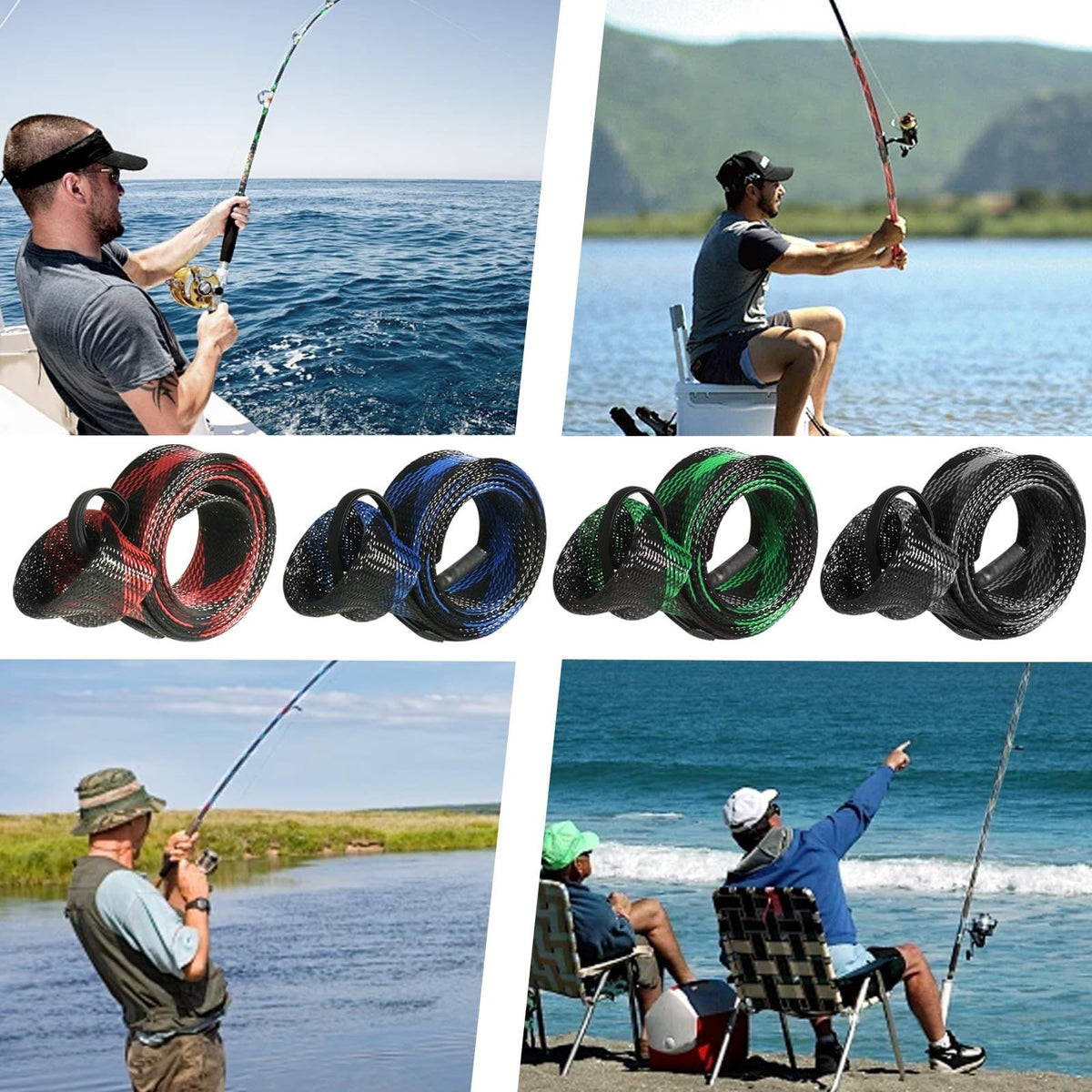 Fishing Rod Sleeve 4-Pack for Poles - Rod Socks & Covers for Spinning & Casting